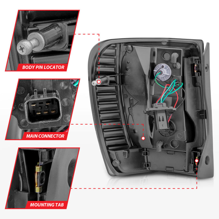 Feux arrière à LED ANZO 1999-2004 Jeep Grand Cherokee avec barre lumineuse, boîtier noir, lentille transparente