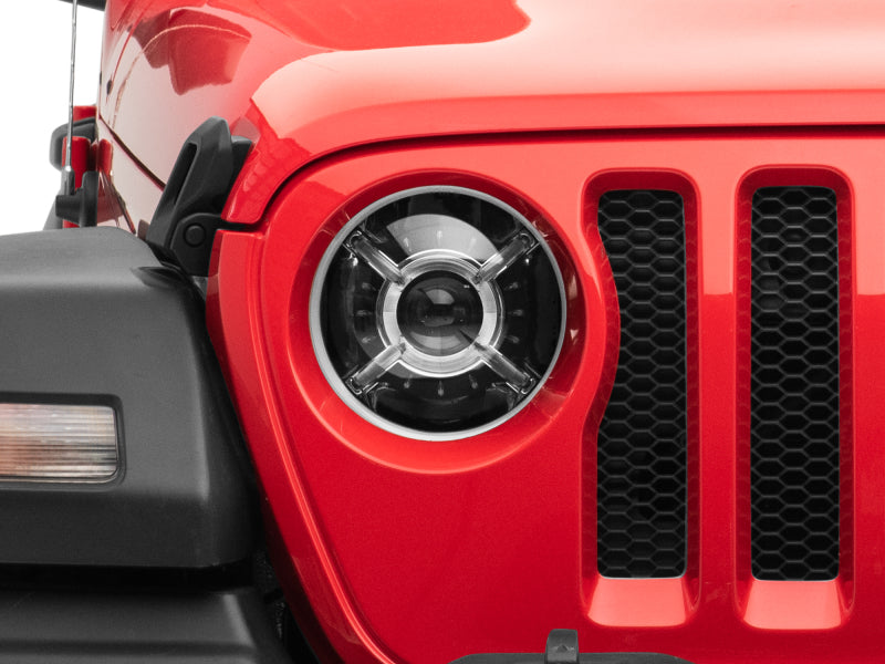 Phares à LED Raxiom 18-22 Jeep Wrangler JL/JT 9 pouces avec DRL et halo - Boîtier noir (lentille transparente)