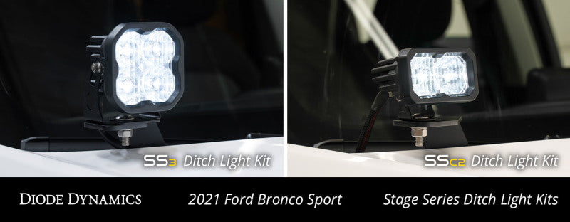 Diode Dynamics 2021 Ford Bronco Sport Stage Series 2in LED Ditch Light Kit- White Combo