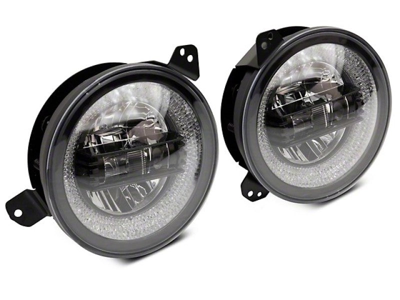 Phares à LED axiaux Raxiom 18-22 Jeep Wrangler JL/JT 9 pouces avec halo RVB - boîtier noir (lentille transparente)