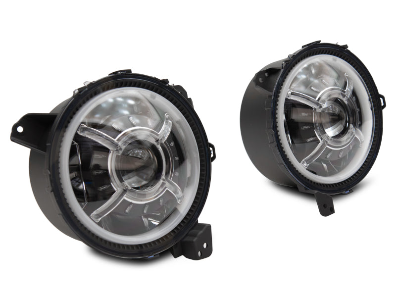 Phares à LED Raxiom 18-22 Jeep Wrangler JL/JT 9 pouces avec DRL et halo - Boîtier noir (lentille transparente)