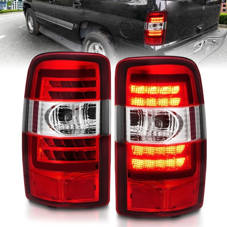 Feux arrière à LED ANZO 2000-2006 Chevrolet Tahoe avec boîtier chromé à lentille rouge