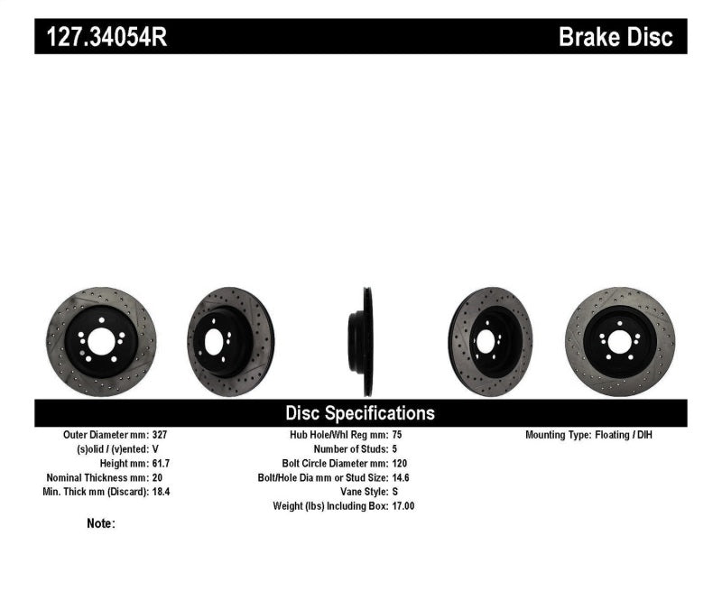 Rotor arrière droit fendu et percé StopTech 00-03 pour BMW M5 (E39)