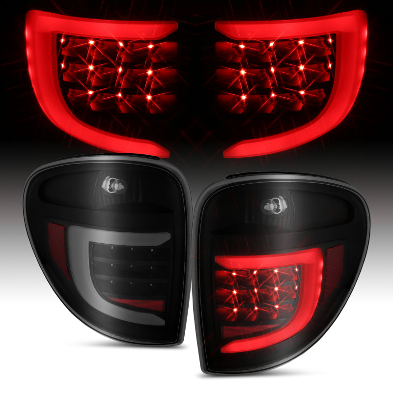 ANZO 2004-2007 Dodge Grand Caravan Feux arrière à LED avec barre lumineuse Boîtier noir Lentille fumée