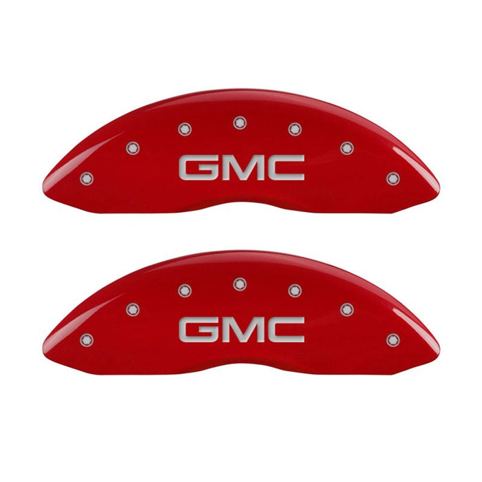 MGP Front set 2 Caliper Covers Engraved Front GMC Red finish silver ch