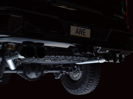 AWE Tuning 22-23 GMC Sierra 1500 AT4X 6.2L 0FG Catback Split Dual (Flat Bumper) - Diamond Black Tips