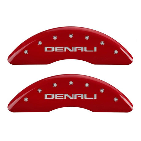 Couvre-étriers MGP 4 gravés avant et arrière, finition rouge Denali argent ch