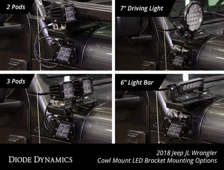 Kit de support LED pour capot de capot Jeep JL Wrangler/Gladiator SS6 18-21 Diode Dynamics - Conduite blanche