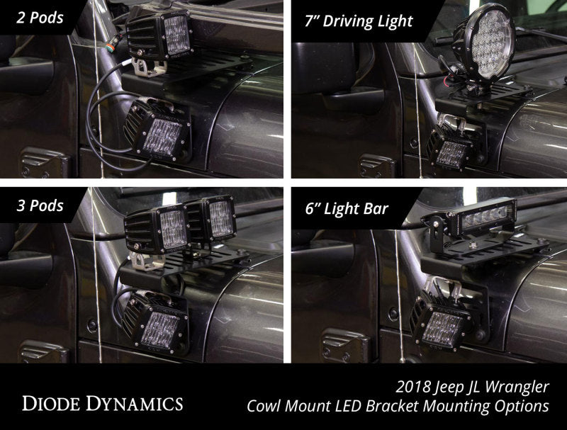 Kit de support de montage LED pour capot de Jeep JL Wrangler/Gladiator 18-21 de Diode Dynamics