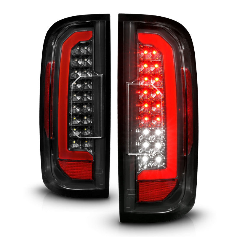 Feux arrière à LED ANZO 15-21 GMC Canyon avec barre lumineuse rouge, boîtier noir/lentille transparente