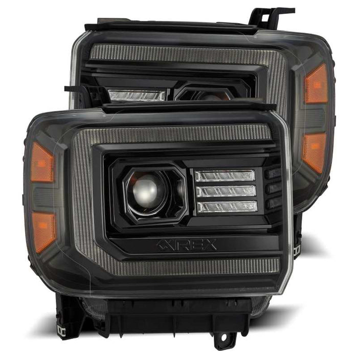 Phares de projet à LED AlphaRex 14-18 GMC Sierra LUXX Plnk Style Alpha Blk avec lumière active/signal séquentiel/DRL