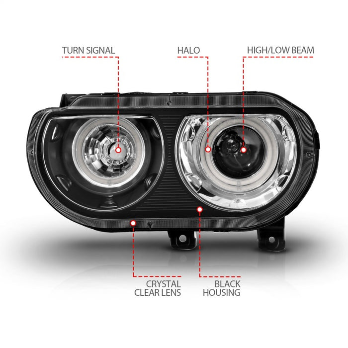 Phares de projecteur ANZO 2008-2014 Dodge Challenger avec halo noir (CCFL)