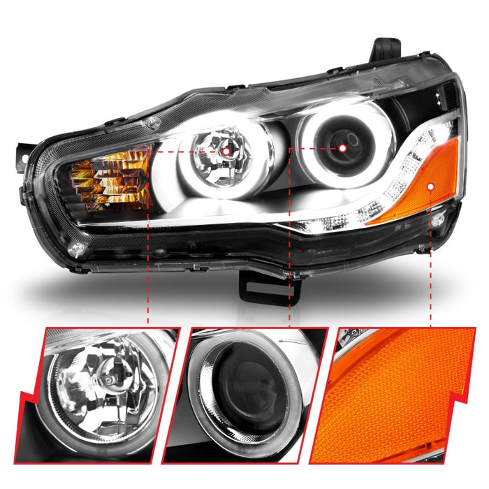 ANZO 2008-2015 Mitsubishi Lancer Projector Headlights w/ Halo Black (CCFL)