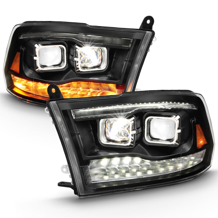 ANZO 2009-2018 Dodge Ram 1500 Projecteur LED Plank Style Switchback HL Halo Noir Ambre (Style OE)