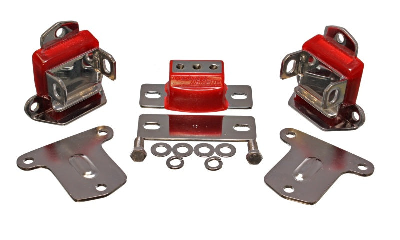 Supports de moteur et de transmission rouges Energy Suspension 67-72 Chevrolet Camaro ; finition chromée