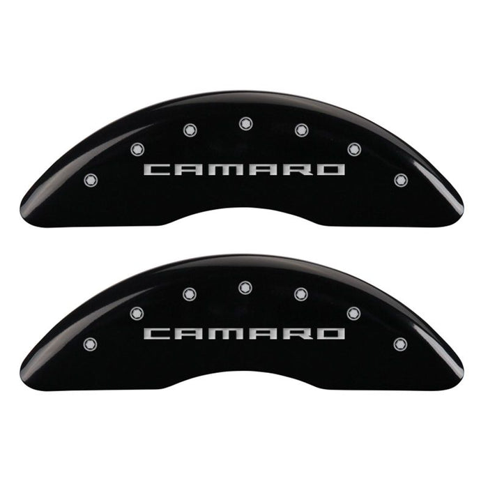 MGP 4 Caliper Covers Engraved Front Gen 5/Camaro Engraved Rear Gen 5/SS Black finish silver ch