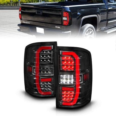 Feux arrière à LED ANZO 14-18 GMC Sierra 1500 avec boîtier noir et lentille transparente (avec barres lumineuses C)