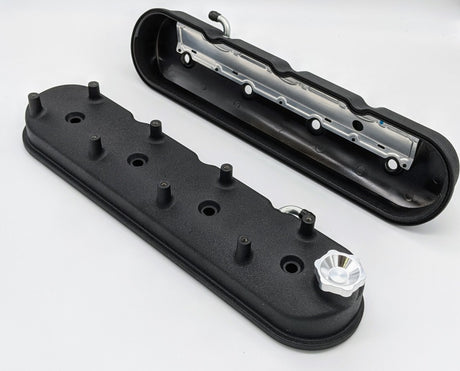 Couvercle de soupape haut Granatelli 96-22 GM LS avec supports de bobine inclinés - Noir froissé (paire)