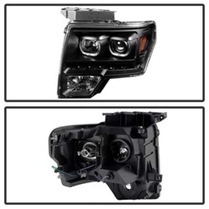 xTune Ford F150 09-14 Projector Headlights Halogen Model Only LED Halo Black PRO-JH-FF15009-CFB-BK