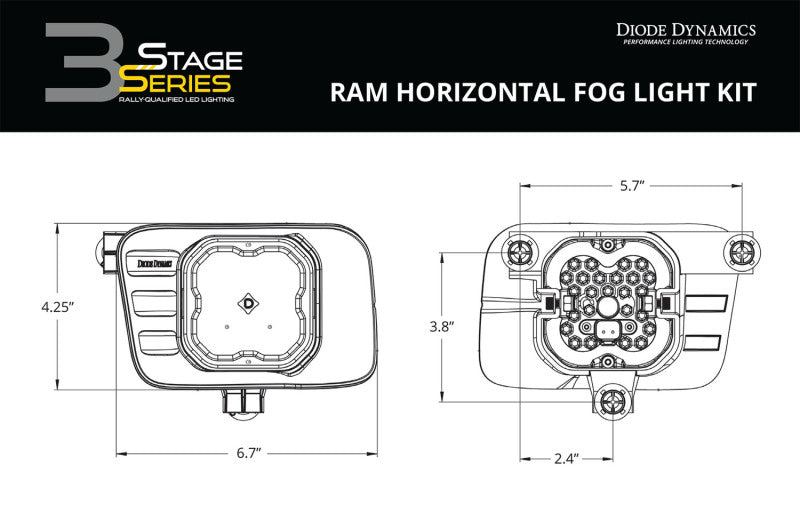 Kit Diode Dynamics SS3 Pro Type Ram Horiz ABL - Brouillard SAE blanc