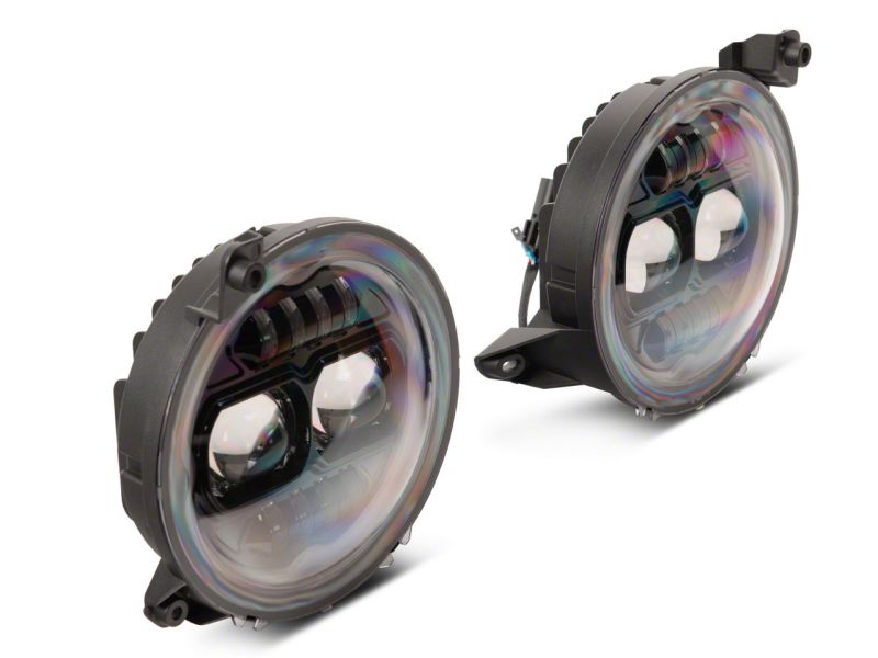 Raxiom 18-23 Jeep Wrangler JL Axial Series 9-In Angel Eye LED Headlights- Blk Housing (Clear Lens)