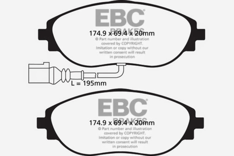 Plaquettes de frein avant EBC 12+ Volkswagen CC 3.6 Greenstuff