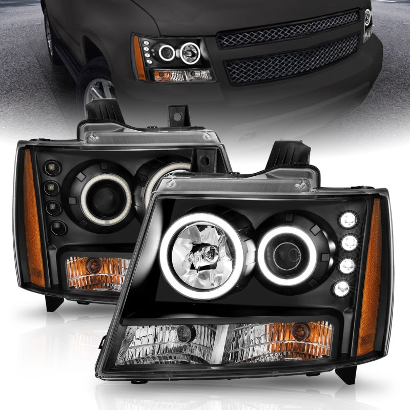 Phares de projecteur ANZO 2007-2013 Chevrolet Avalanche avec halo noir (CCFL)