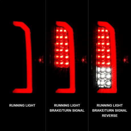 Feux arrière à LED complets ANZO 15-21 Chevrolet Colorado avec barre lumineuse rouge, boîtier noir, lentille transparente