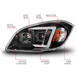 Phares de projecteur à LED ANZO 05-10 Chevrolet Cobalt / 07-10 Pontiac G5 avec boîtier noir Seq