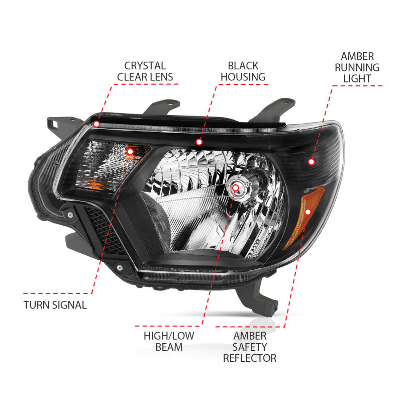 Phares en cristal ANZO 2012-2015 Toyota Tacoma Noir