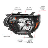 Phares en cristal ANZO 2012-2015 Toyota Tacoma Noir