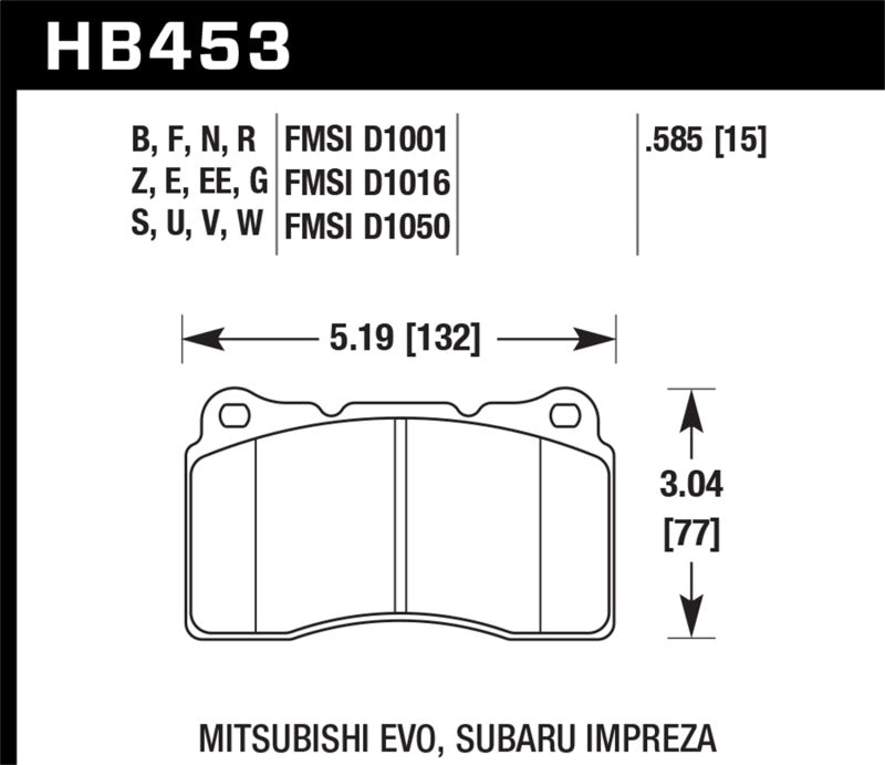 Hawk 03-06 Evo / 04-09 STi / 09-10 Genesis Coupé (piste uniquement) / 2010 Camaro SS HT-10 Race Front Bra