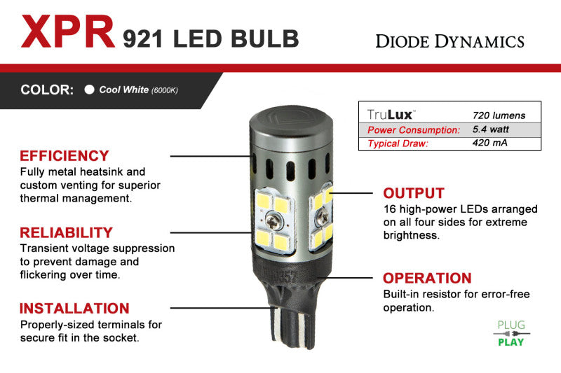 Ampoule LED Diode Dynamics 921 XPR - Froid - Blanc (paire)