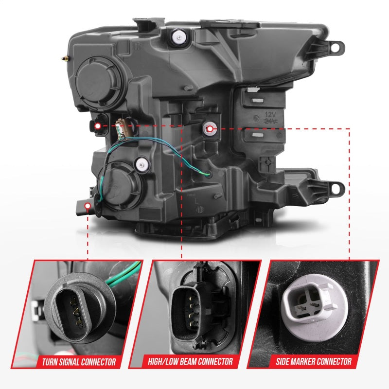 Phare de projecteur ANZO 2018-2020 Ford F-150 avec boîtier noir de style Plank Switchback