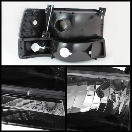 xTune Ford F150/Bronco 92-96 Headlights w/Corner Bumper 6pcs Amber- Black HD-JH-FB92-SET-AM-BK