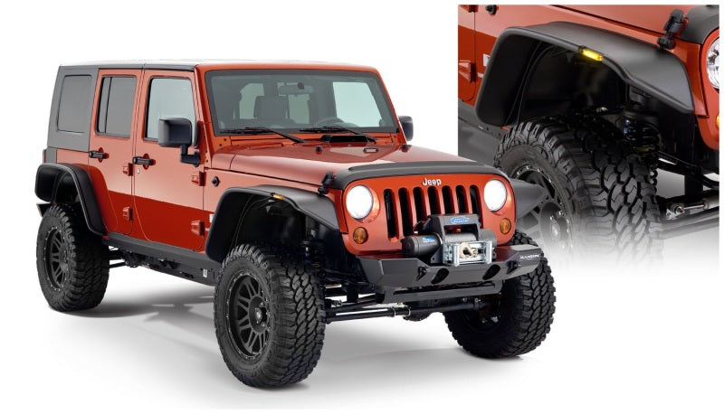 Bushwacker 07-18 Jeep Wrangler Unlimited Flat Style Flares 4 pièces utilitaire sport 4 portes uniquement - Noir