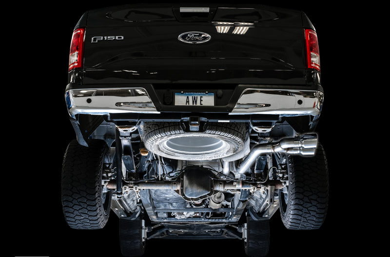 Système d'échappement hautes performances à sortie unique AWE Tuning 2015+ Ford F-150 0FG avec embouts chromés argentés de 4,5 pouces