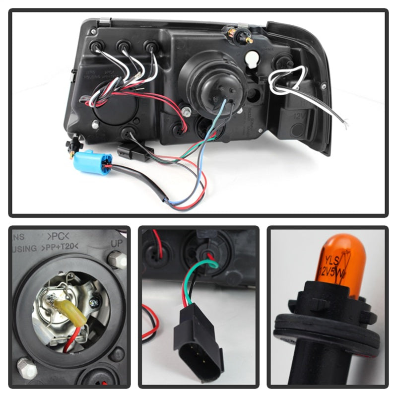 Phares de projecteur Spyder Ford Ranger 01-11 1PC LED Halo LED Blk Smke PRO-YD-FR01-1PC-HL-BSM