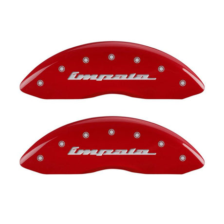 Couvre-étriers MGP 4 gravés avant et arrière Impala Red finition argent ch