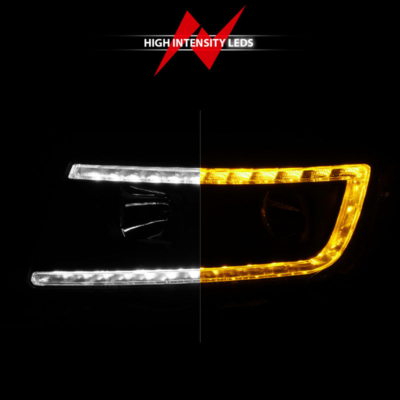 ANZO 11-13 Jeep Grand Cherokee (halogène d'usine uniquement) Phares de projecteur avec barre lumineuse Swtchbk Noir