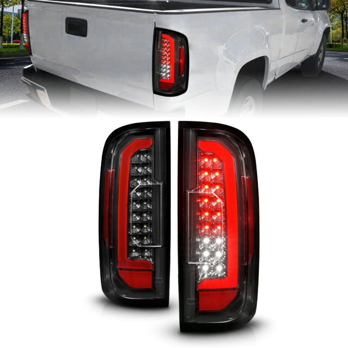 Feux arrière à LED ANZO 15-21 GMC Canyon avec barre lumineuse rouge, boîtier noir/lentille transparente