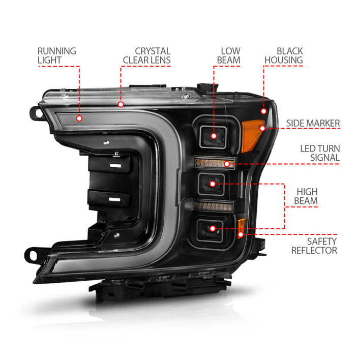 Barre lumineuse de projecteur à LED complète Anzo 18-20 Ford F-150, phares noirs et ambre