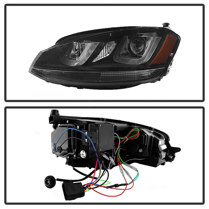 Phares de projecteur Spyder Volkswagen Golf VII 14-16 DRL LED Blk Stripe Blk PRO-YD-VG15-BLK-DRL-BK