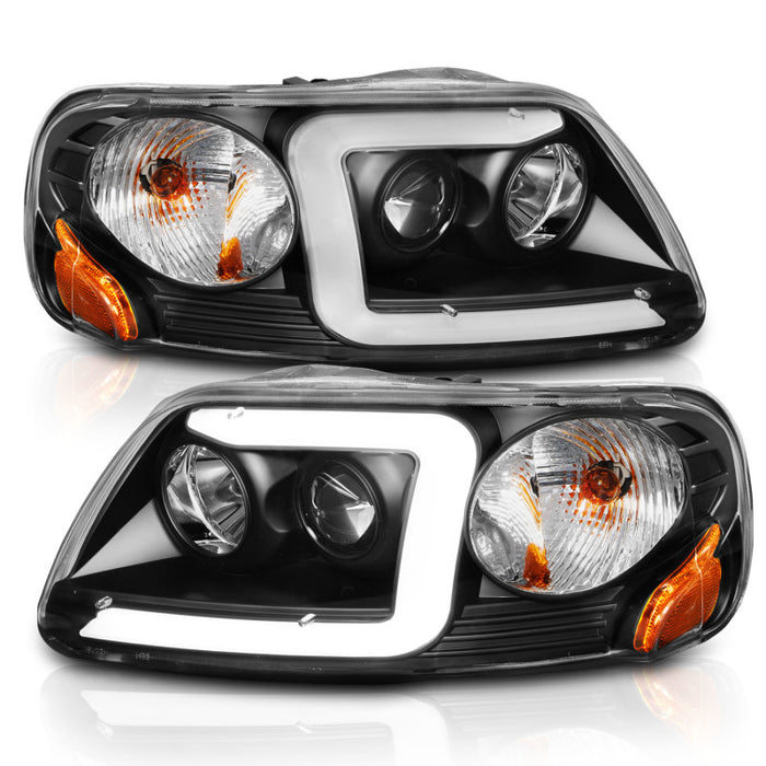 Phares de projecteur ANZO 1997-2003 Ford F-150 avec barre lumineuse et boîtier noir