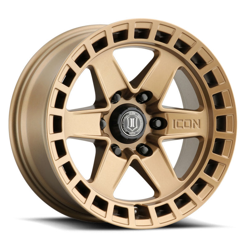 Roue ICON Raider 17x8,5 6x120 0 mm Offset 4,75 pouces BS en laiton satiné