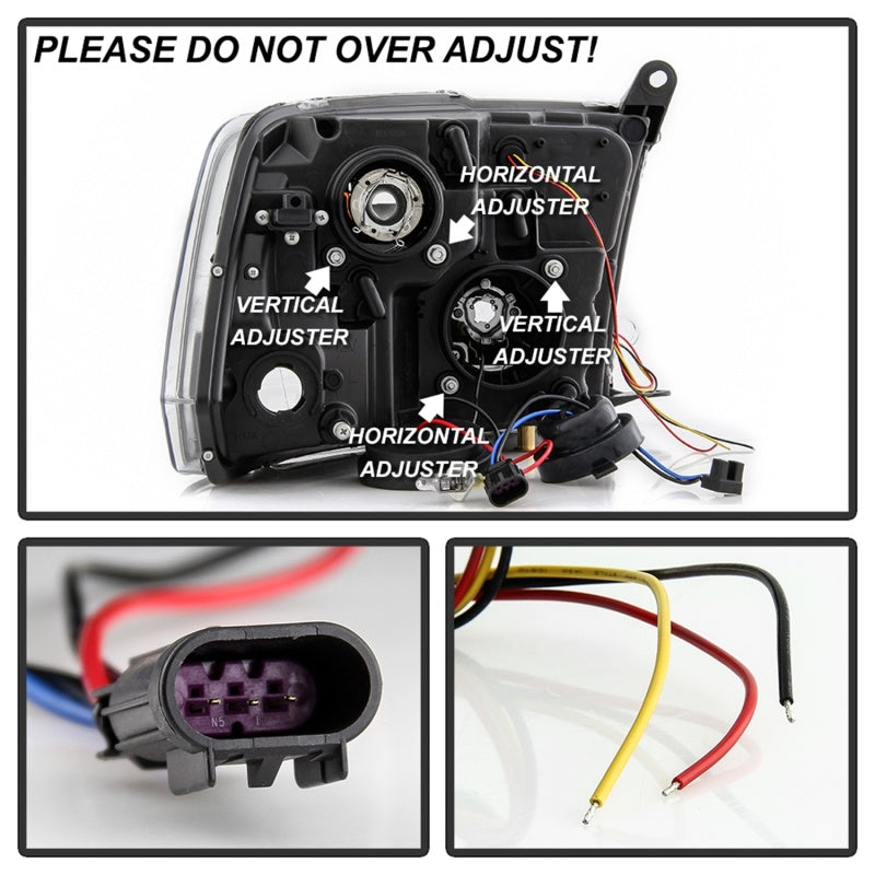 Phare avant Spyder 09-16 Dodge Ram 1500 Ver 2 Proj - Barre lumineuse clignotante - Chro - PRO-YD-DR09V2-SB-C