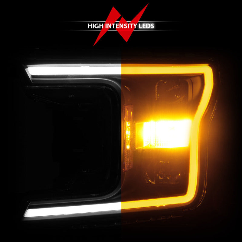Phare de projecteur ANZO 2018-2020 Ford F-150 avec boîtier noir de style Plank Switchback