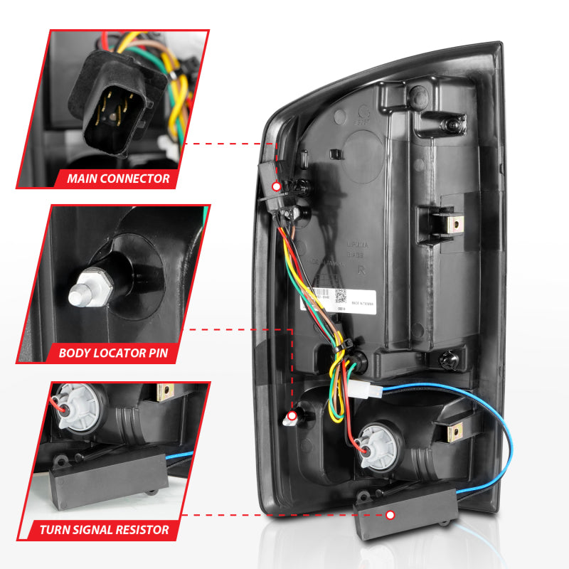 Feux arrière à LED ANZO 2002-2006 Dodge Ram 1500 avec barre lumineuse, boîtier noir, lentille fumée