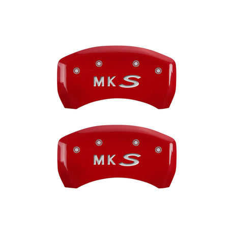 Couvre-étriers MGP 4 gravés à l'avant, gravés à l'arrière, finition rouge MKS, argent ch