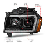 Phares de projecteur ANZO 2005-2007 Jeep Grand Cherokee avec barre lumineuse Switchback boîtier noir